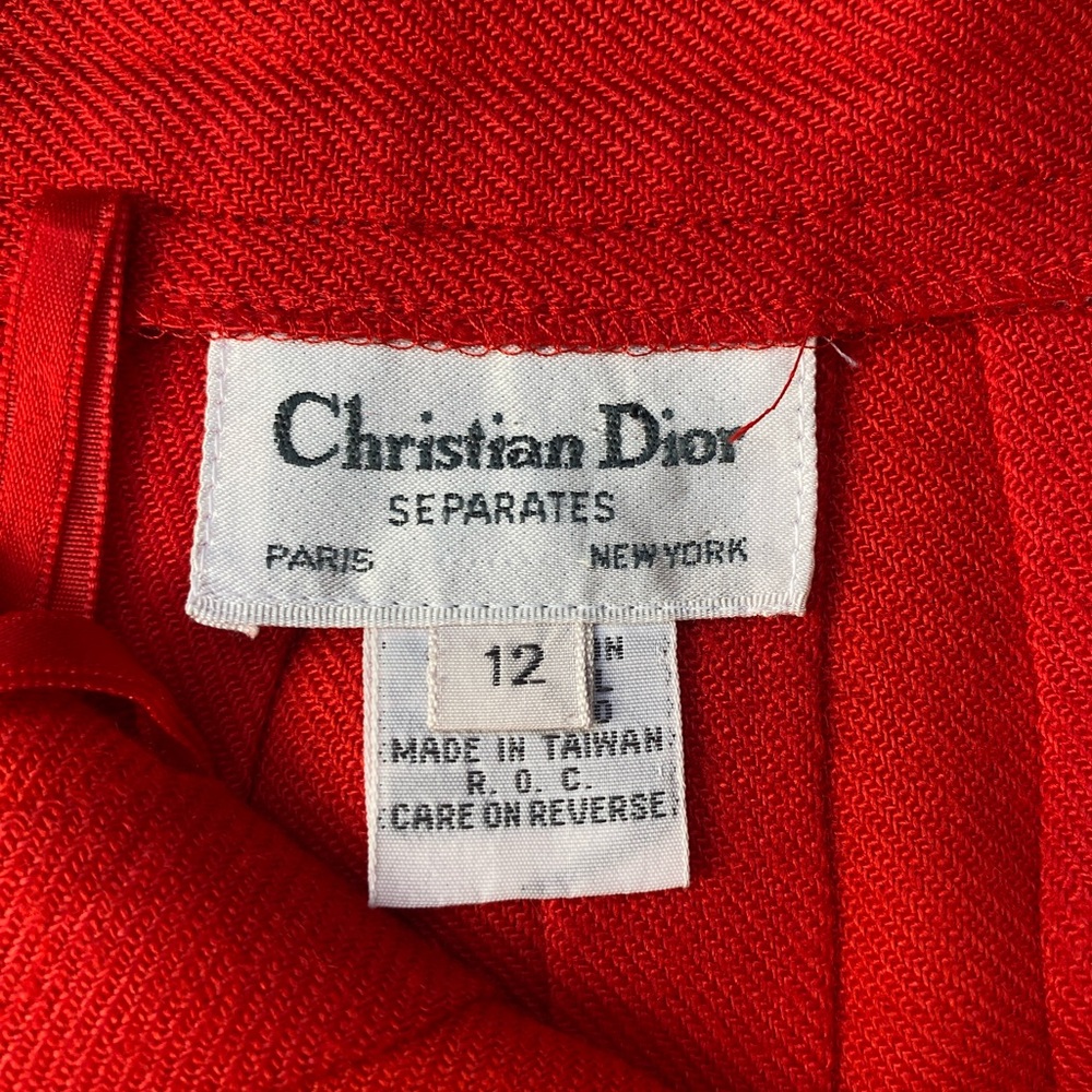 Vintage Christian Dior Separates Pleated Red Wool Blend Skirt Size 12 - Picture 9 of 15